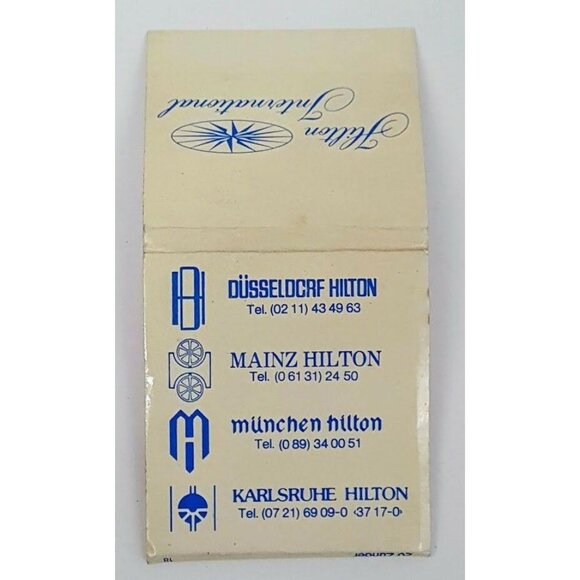 Vintage Front Strike Matchbook Hilton International Red Wooden Match Germany - Picture 4 of 5